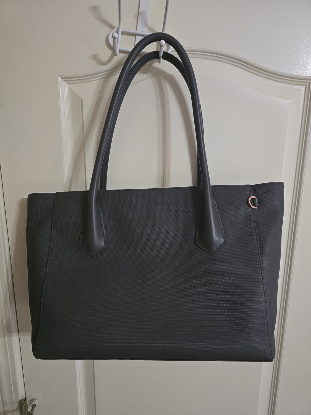 DAGNE DOVER Sructured Classic Slate Gray Tote Bag with Rose Gold Accent